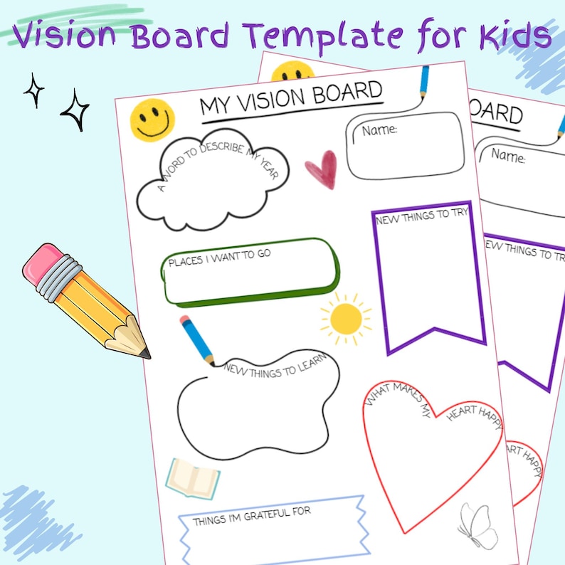 Vision Activity Outline Kids Vision Board Template Printable | Goal Setting Activity for Kids ...