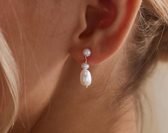 Freshwater Pearl Drop Earrings, Bridal Pearl Earrings, Wedding Earrings, Bridesmaid Gift, Flower Girl Gift, Minimalist Pearl Jewelry