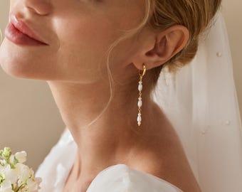 Lange oorbellen met natuurlijke parels, zoetwaterparel oorbellen, verfijnde parelsieraden, bruidsoorbellen, trouwsieraden, cadeau voor bruidsmeisjes