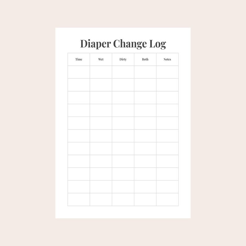 Diaper Change Log Printable | Infant Diaper Tracker | Daily Care Sheet ...
