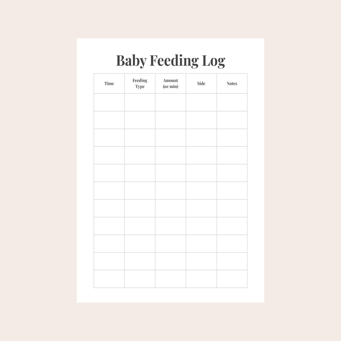 Feeding Log Printable for Infants | Bottle or Breastfeeding Tracker ...