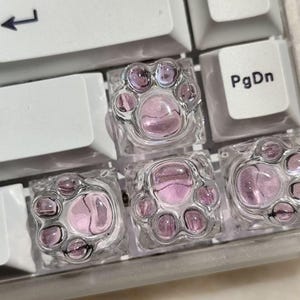 Glossy Pink Resin Cat Paw Keycap, Kawaii Mechanical Keyboard Artisan Key, blue keycaps