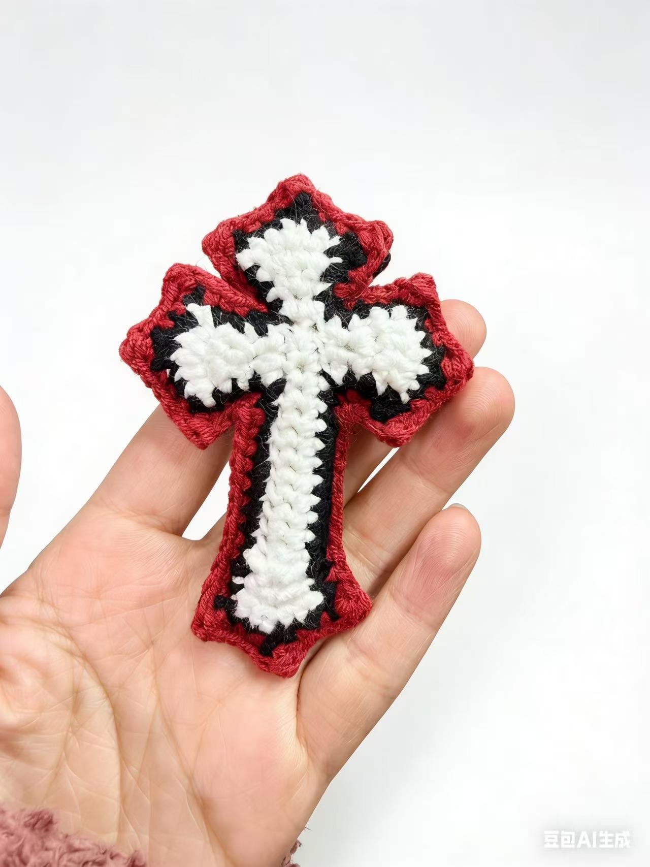 Crochet Chrome Hearts Style Cross Keychain, Handmade Black & White