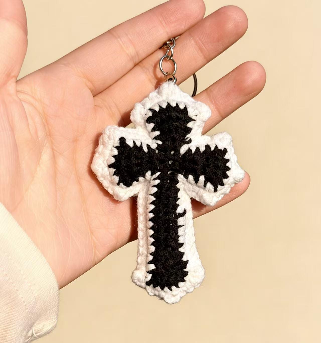 Crochet Chrome Hearts Style Cross Keychain, Handmade Black & White