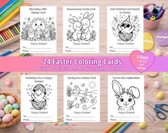 24 cartes à colorier de Pâques, activité à imprimer en classe (téléchargement instantané)