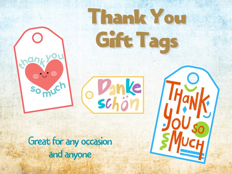 Colorful Thank You Gift Tags | Printable Set (instant Download) - Etsy