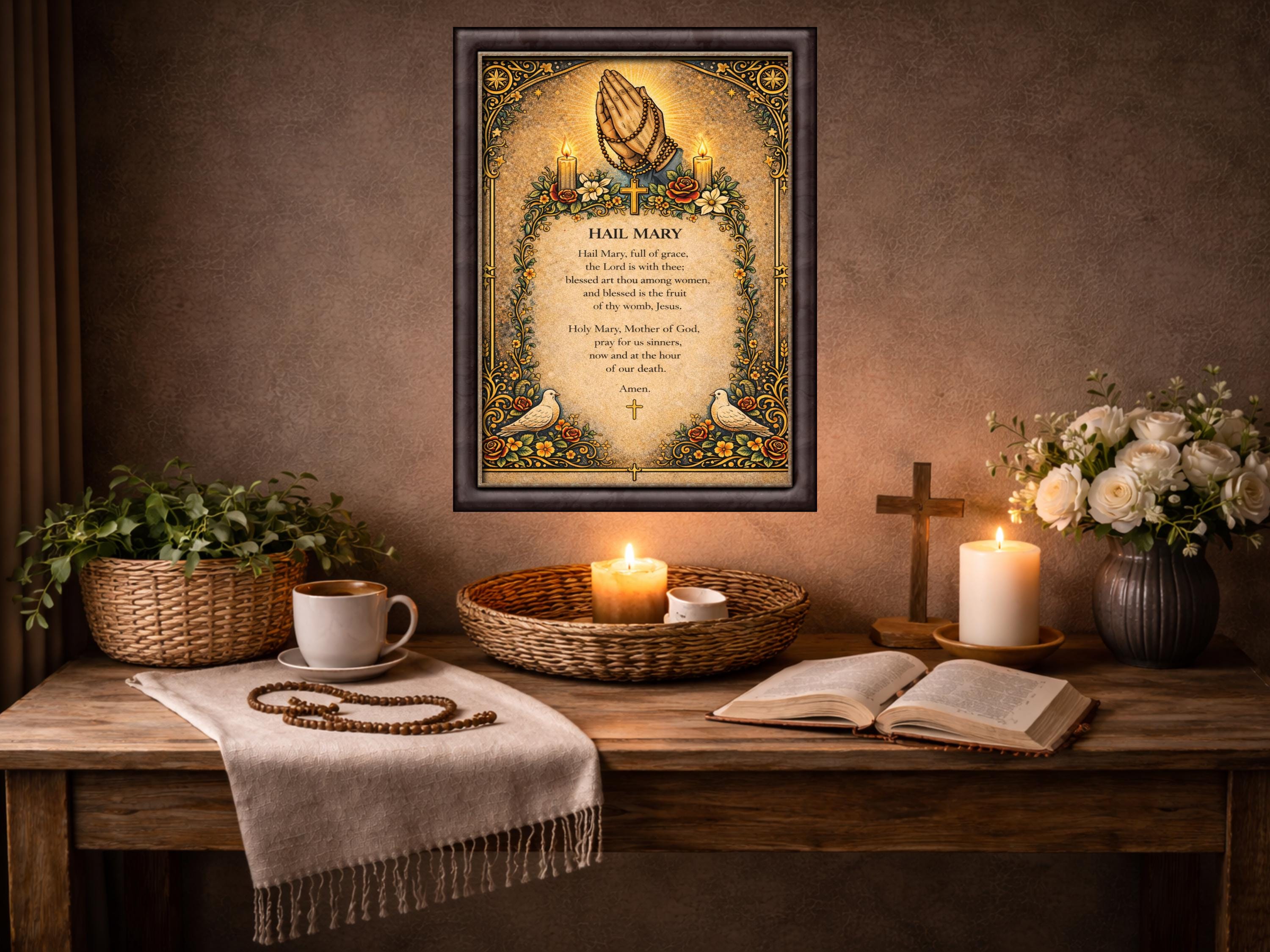 Hail Mary Prayer Sacred Art Print – Catholic Rosary Wall Art ...