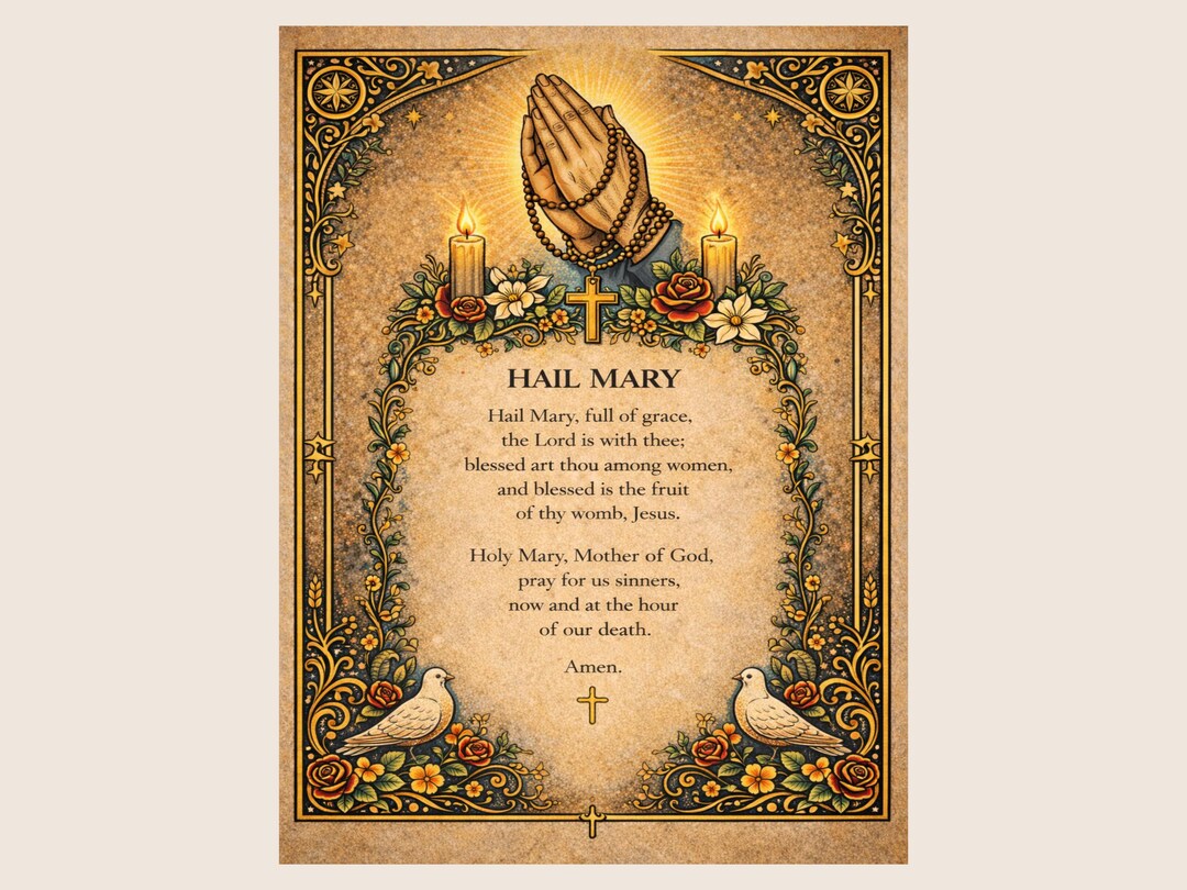 Hail Mary Prayer Sacred Art Print – Catholic Rosary Wall Art ...