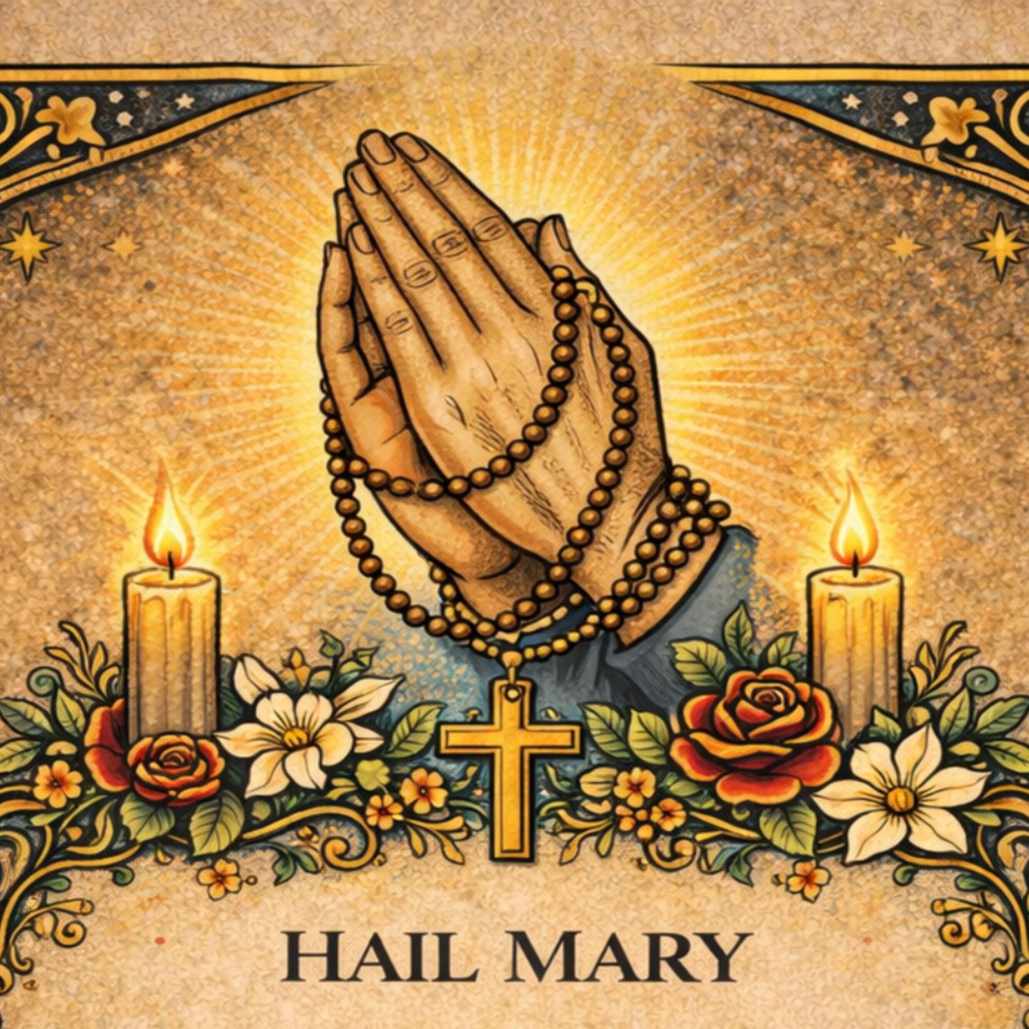 Hail Mary Prayer Sacred Art Print – Catholic Rosary Wall Art ...