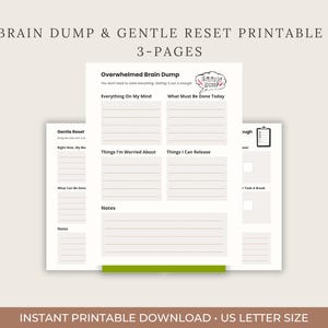 Overwhelmed Mom Brain Dump & Gentle Reset | 3-Page Printable Calm Worksheet | Bare Minimum Day Planner | Instant Download