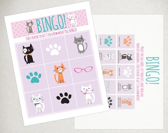 Bingo de gatos para fiestas de cumpleaños: imprimible (descarga digital)