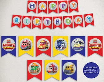 Pancarta de cumpleaños de Mighty Express: Decoración para fiestas imprimible (Descarga digital)