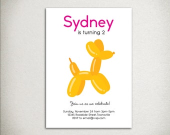 Invitación de cumpleaños con globo para perro: Diseño moderno de cachorro (imprimible)