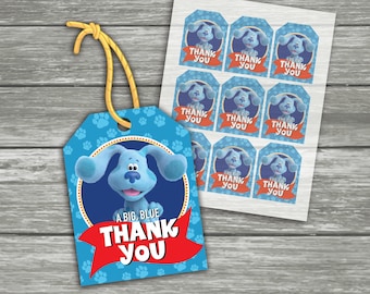 Etiqueta de agradecimiento para fiesta de cumpleaños de Blue's Clues - Regalo para regalar - Descarga instantánea imprimible - Imprimible digitalmente