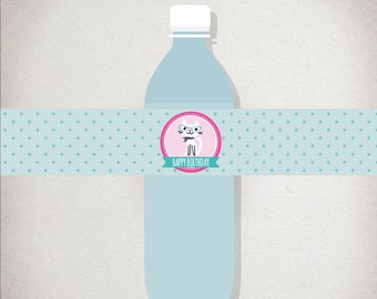 Etiquetas para botellas de agua para fiestas de cumpleaños de gatos: decoración imprimible DIY