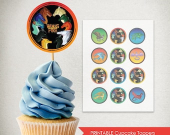 Adornos para cupcakes de Alas de Fuego: Decoración para fiesta de cumpleaños de dragón (archivo digital)
