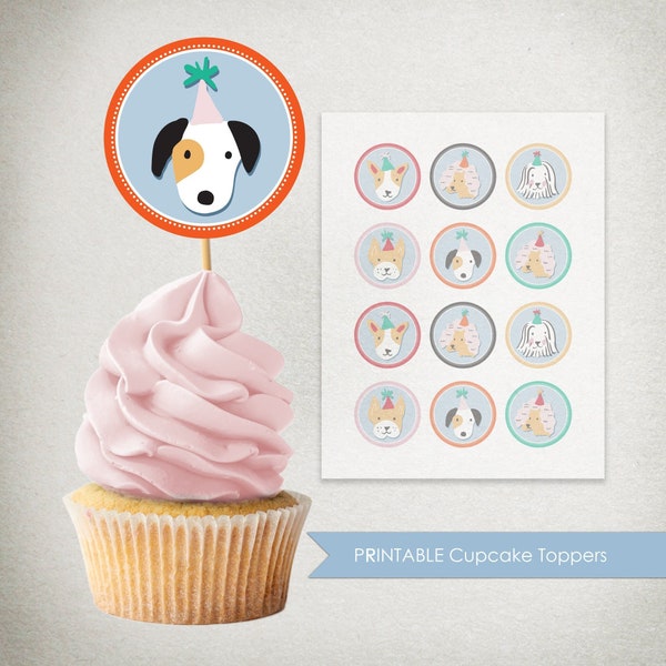 INSTANT DOWNLOAD - Puppy Paw-ty - Cupcake Topper - circle DIY birthday party decoration - digital file jpg pdf png Cricut - dog pet pawty