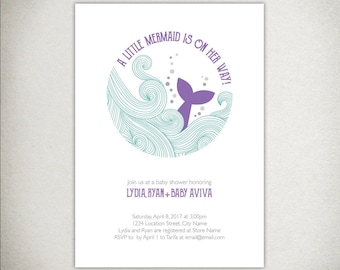 Invitación para baby shower de La Sirenita: Imprimible (12,7 x 18,8 cm)