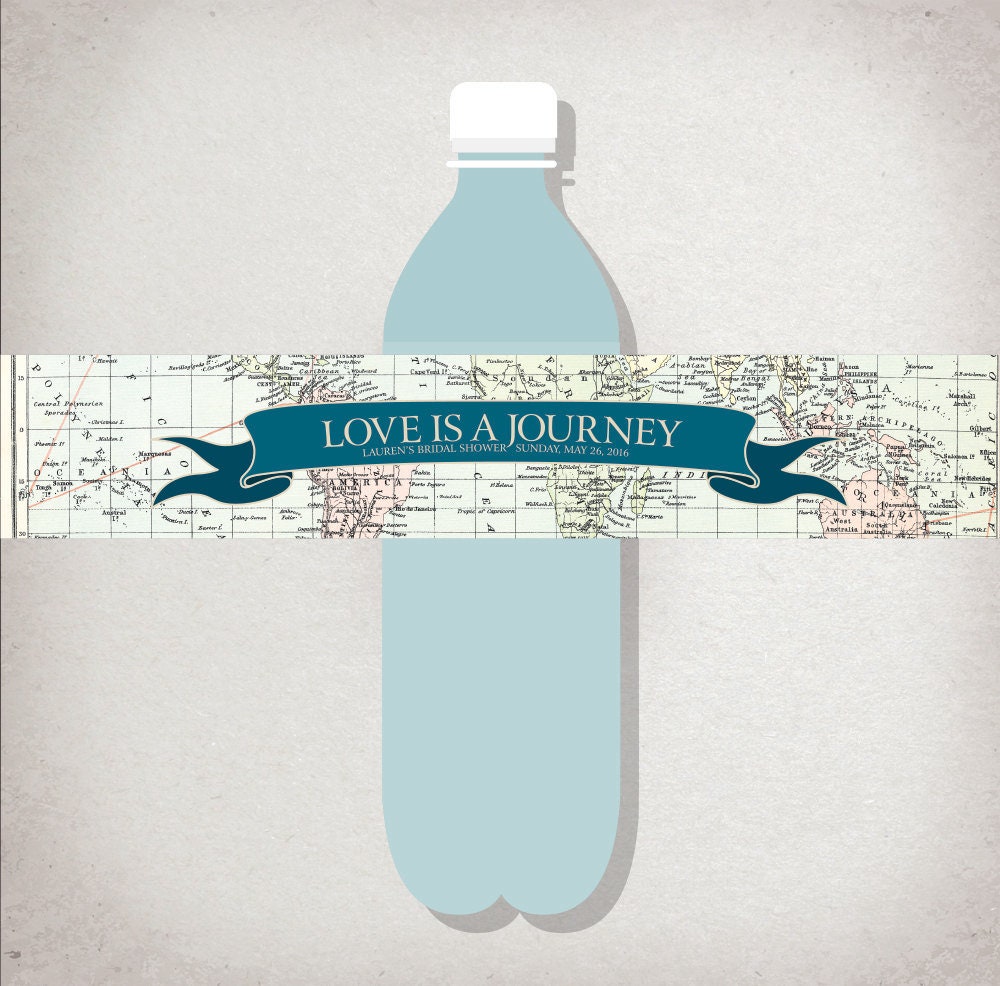 Personalized WATER BOTTLE Labels: Vintage Travel Map Bridal | Etsy