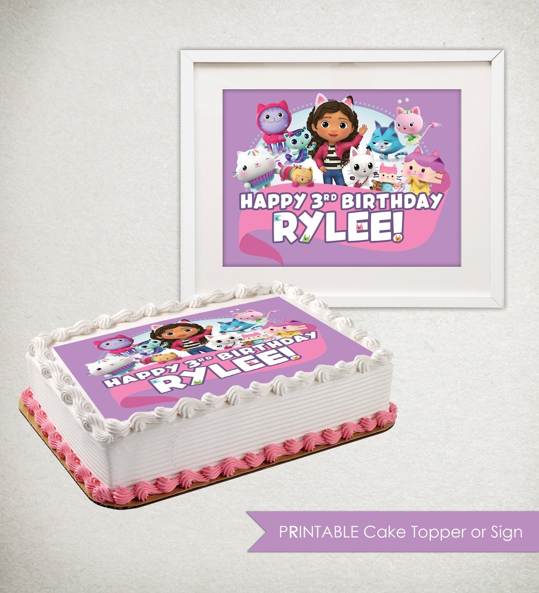 CAKE TOPPER Image / SIGN Gabby's Dollhouse Birthday Party Edible Sheet Cake  Cakey, Pandy, Purple Pink Blue, Diy, Printable Digital -  New Zealand