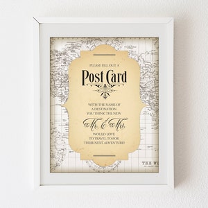 Placa de assinatura de cartão postal 8x10: Mapa de viagens vintage - Download instantâneo - vertical - pastel - Viagem - Cartaz de decoração de chá de casamento para impressão DIY