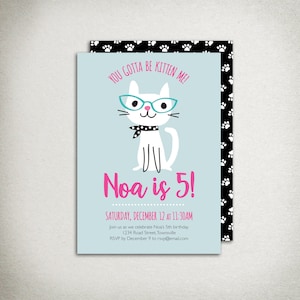 INVITATION Cat Birthday Party Invitation - girl's birthday invitation - You Gotta Be Kitten Me, blue aqua pink, DIY Printable Digital Email