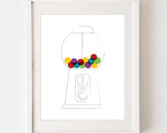 INSTANT DOWNLOAD Gumball Machine - 8x10 vertical digital art poster sign - gum ball candy illustration - black white - modern nursery decor