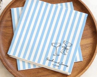 Custom Striped Cocktail Napkins, Personalized Wedding Party Decor, Wedding Reception, Bridal Shower Engagement Gift