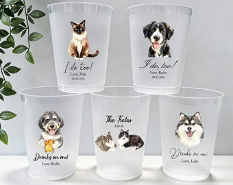 Personalized Pet Frosted Plastic Cups, Engagement, Rehearsal, Wedding, Birthday Favors, 12/16 oz Cups