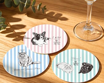 Personalized Pet Wedding Coasters,  Cat Dog Portrait Coasters, Custom Bridal Shower Gift