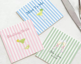 Serviettes de table à rayures personnalisées, serviettes de table pour cocktail de mariage, fête, baby shower, réception, décorations d'anniversaire