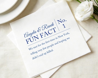 Personalized Fun Fact Cocktail Napkins, Custom Wedding Engagement Party Napkins