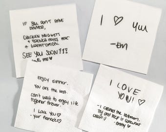 Personalized Handwritten Love Note Napkins, Wedding Anniversary Cocktail Napkins