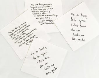 Personalized Handwritten Love Note Napkin, Custom Wedding Cocktail Napkins, Couple Text Napkins, Gift for Her, Love Note Gift