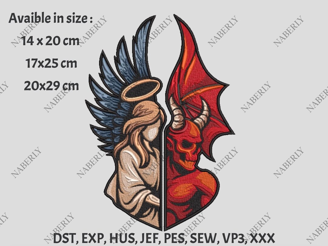 Angel Demon Embroidery Design, Light Dark Contrast (digital Download ...