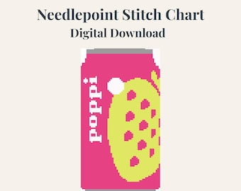 Poppi Strawbery Lemonade Can Needlepoint Pattern | Healty Soda | Funny Bar Cart Decor (Digital Download)