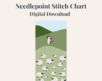 The Good Shepherd Needlepoint Pattern | Panoramic Cross Stitch Chart Landscape (Digital Download)
