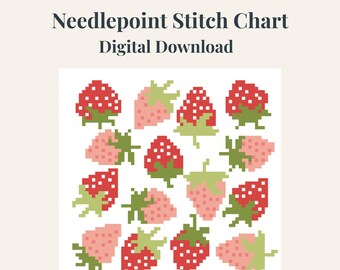 Strawberry Needlepoint Chart | Fruit Garden Cross Stitch Pattern (Digital Download)