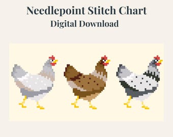 Farmhouse Chicken Needlepoint Chart | Heritage Hen Pattern | Digital Download
