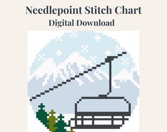 Chairlift Needlepoint Pattern | Ski Lodge Decor (Digital Download 4" Round Canvas)
