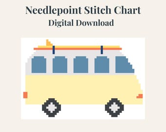 Surf Van Needlepoint Pattern | Retro VW Bus Cross Stitch (Digital Download)
