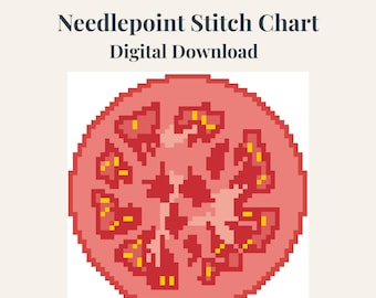 Tomato Needlepoint Chart | Sliced Tomato Needplepoing Pattern | DIgital Download | Retro Botanical | Kitchen Decor | Gift for the Gardener