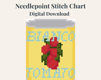Tomato Can Needlepoint Canvas | Vintage Kitchen Decor | San Marzano Tomato Design | Food Needlepoint Pattern | Digital Needlepoint Chart