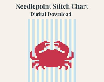 Crab Needlepoint Pattern | Coastal Blue Stripes (Digital Download)