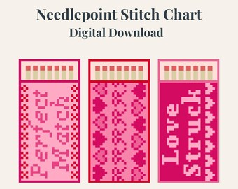 Valentine Matchbox Needlepoint Chart | 3-in-1 XOXO Hearts (Digital Download) | Galentines Craft | Matchbox Cover Art