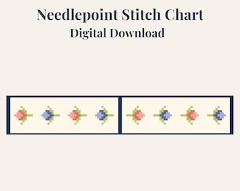 Floral Keychain Needlepoint Pattern | Garden Flower Key Fob | Self Finish | Digital Download