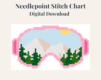 Ski Goggles Needlepoint Pattern | Winter Mountain Landscape (Digital Download)