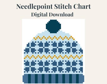 Fair Isle Beanie Needlepoint Pattern | Blue Winter Hat (PDF Pattern)