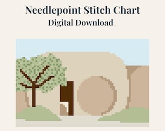 He Is Risen Needlepoint Pattern | Easter Empty Tomb Art | Spring Christian Digital Download