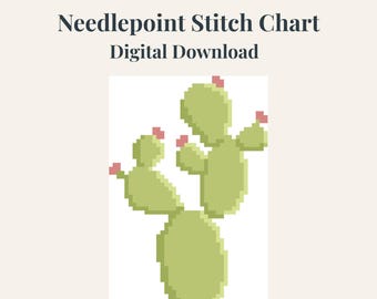 Prickly Pear Cactus Needlepoint Pattern | Desert Chic Chart | Southwest Home Decor | Digital Download PDF